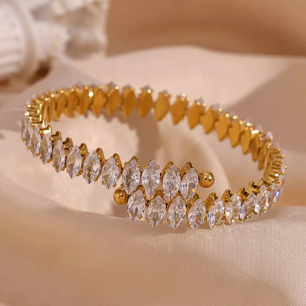 18K Gold-Plated Zircon Bracelet and Ring Jewelry Set, image 11