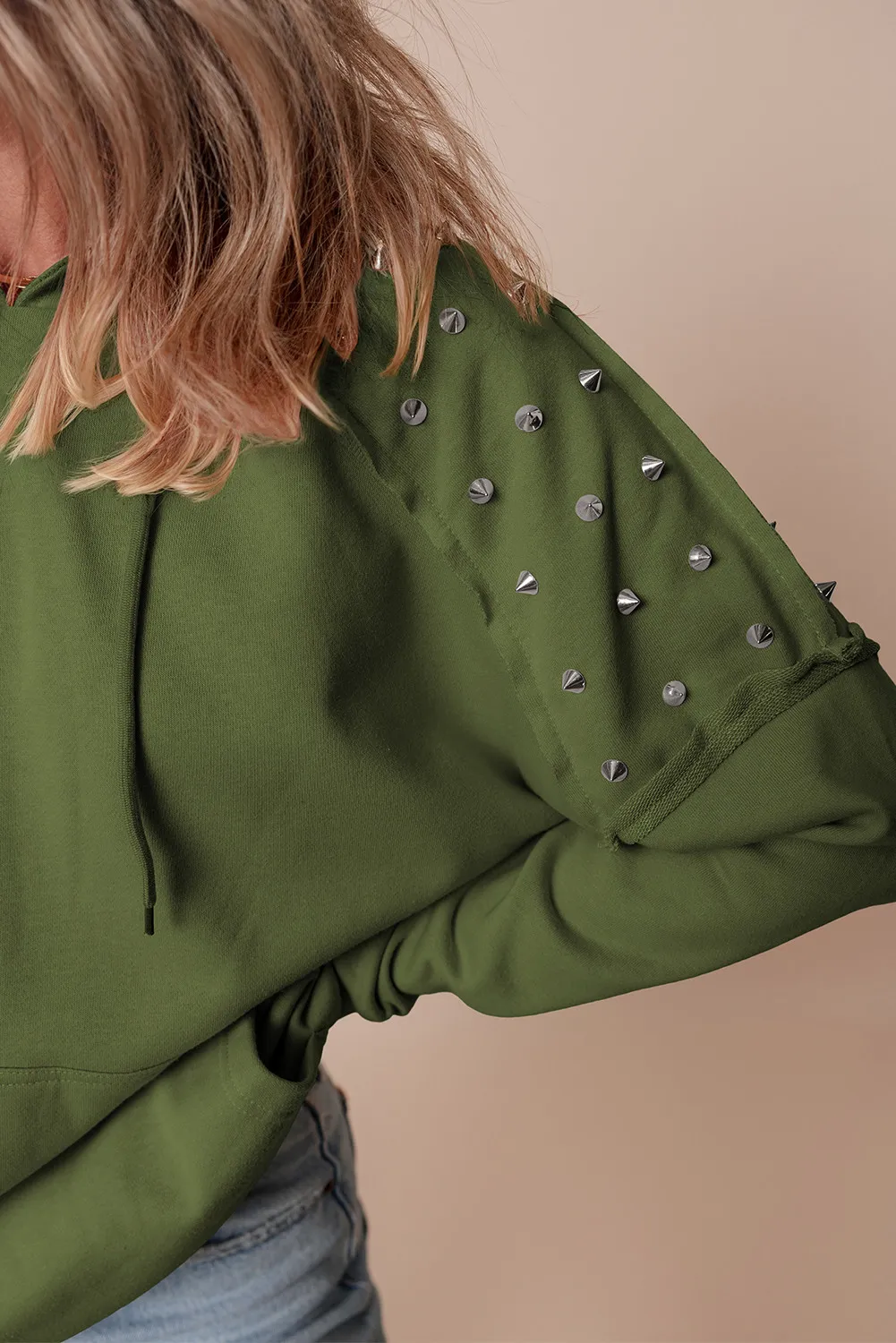 Rivet Drawstring Long Sleeve Hoodie, image 16