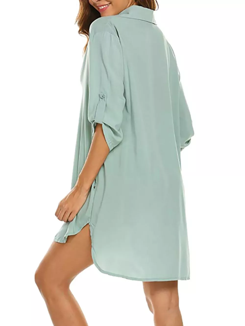 Full Size Side Slit Collared Neck Oversized Shirt Plus Size, image 15