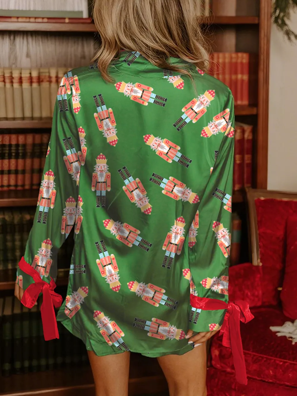 Christmas Nutcracker Button Up Top and Shorts Lounge Set, image 2