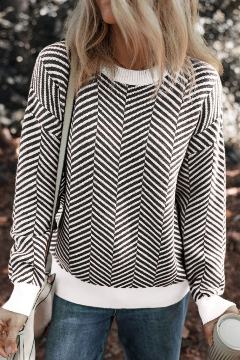 Striped Round Neck Long Sleeve Sweater, image 17