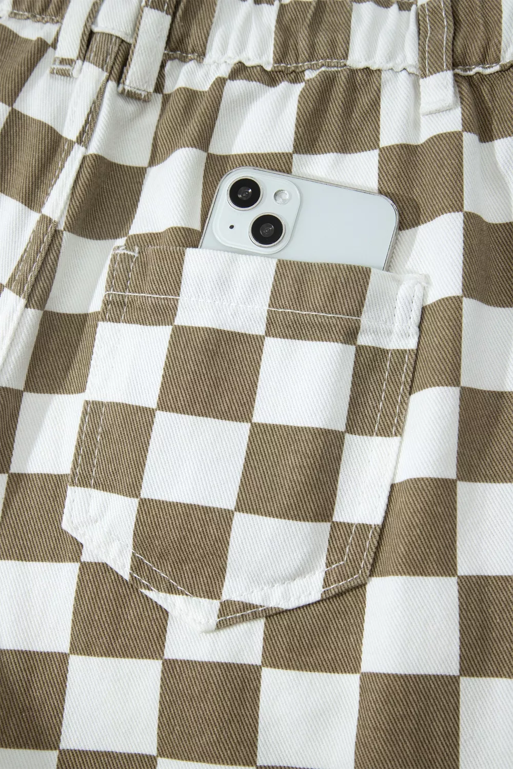 Checkered Print Denim Barrel Pants, image 12
