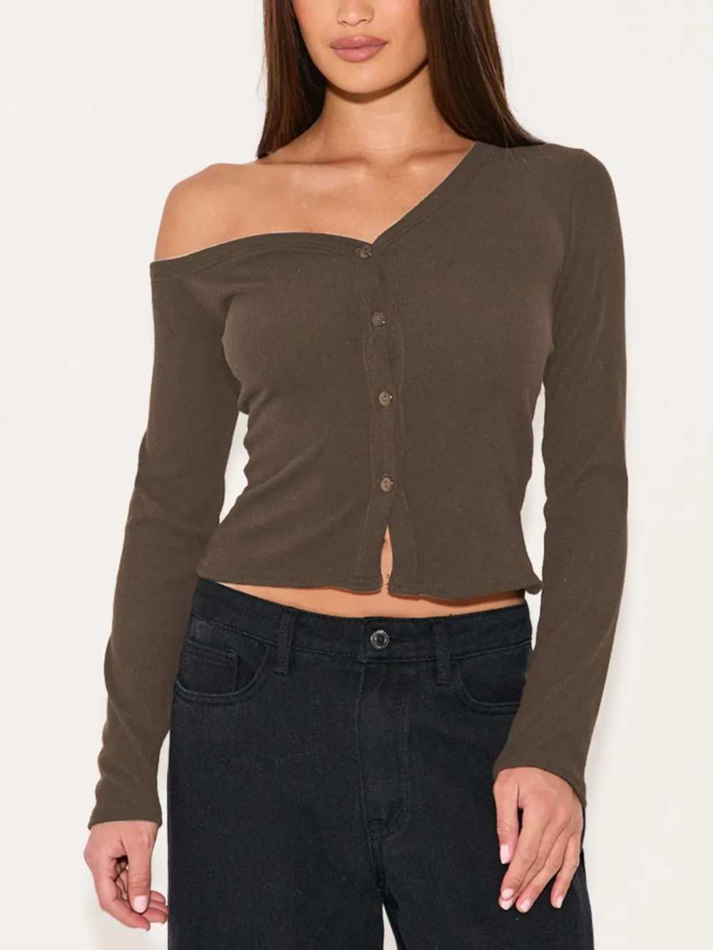 Asymmetrical Neck Button Up Cardigan, image 2
