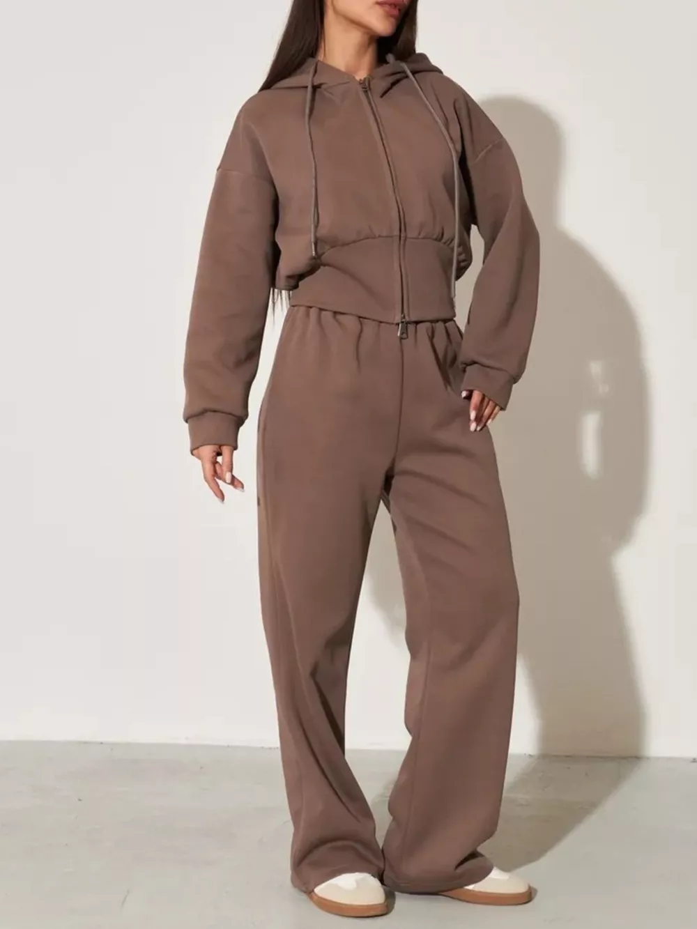Zip-Up Hoodie and Wide-Leg Sweatpants Set, image 10