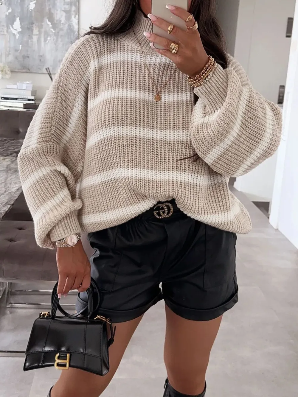 Striped Turtleneck Long Sleeve Sweater, image 17