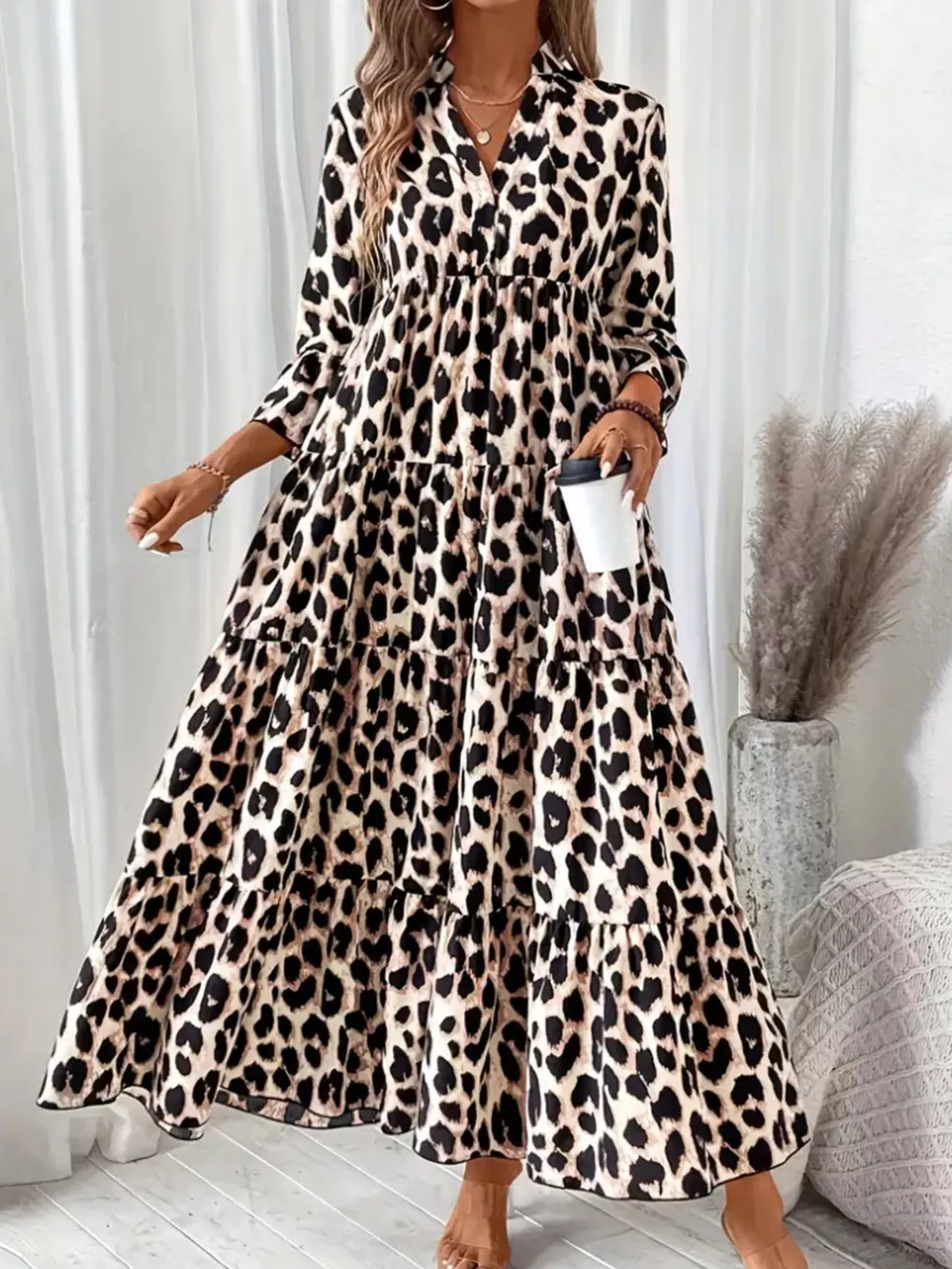 Leopard 3/4 Sleeve Midi Dress, image 10