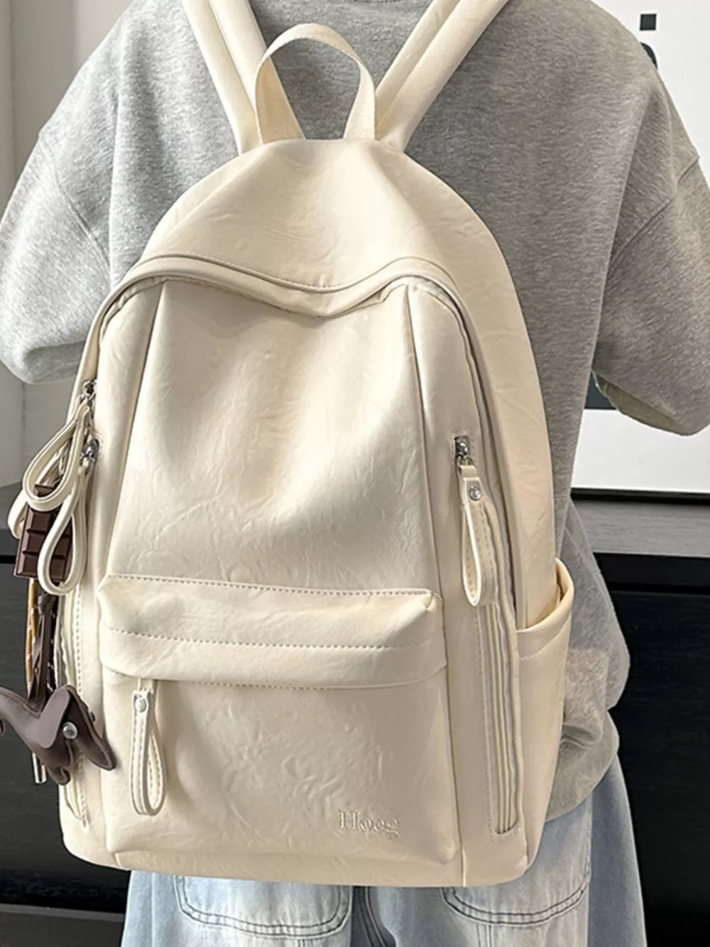 Leather Texture Backpack Bag, image 8