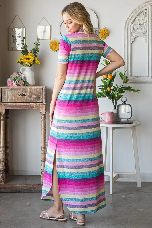Full Size Striped Short Sleeve Maxi Tee Dress Plus Size, image 12