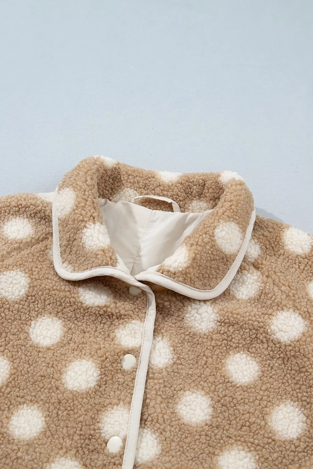 Polka Dot Faux Fur Metal Button Placket Shift Silhouette Jacket, image 9