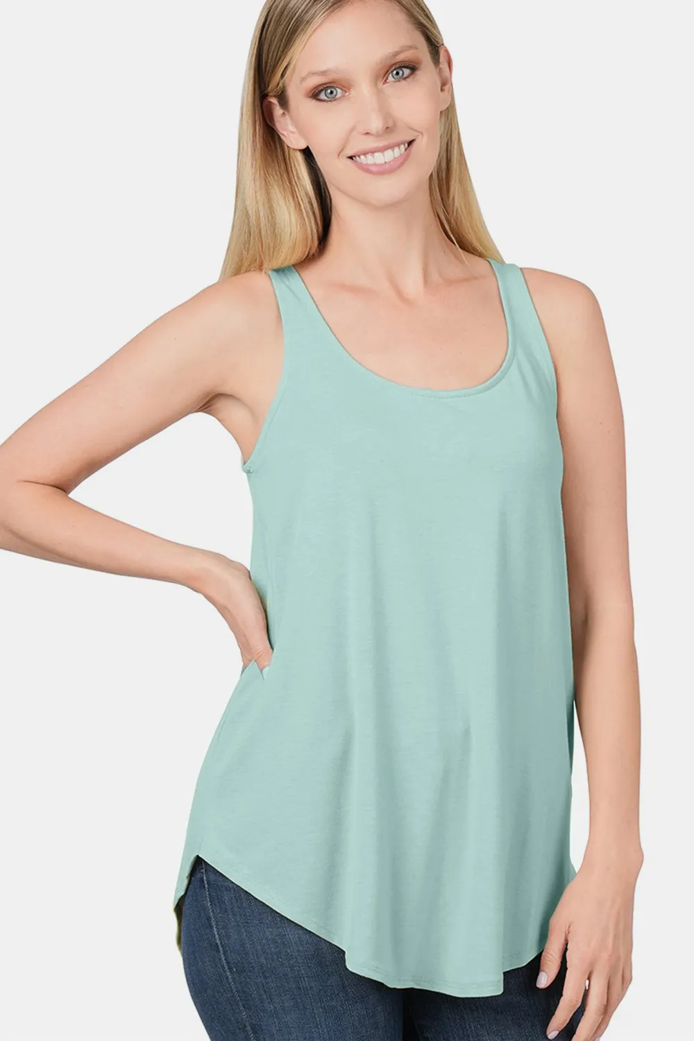Round Neck Curved Hem Tank, image 3