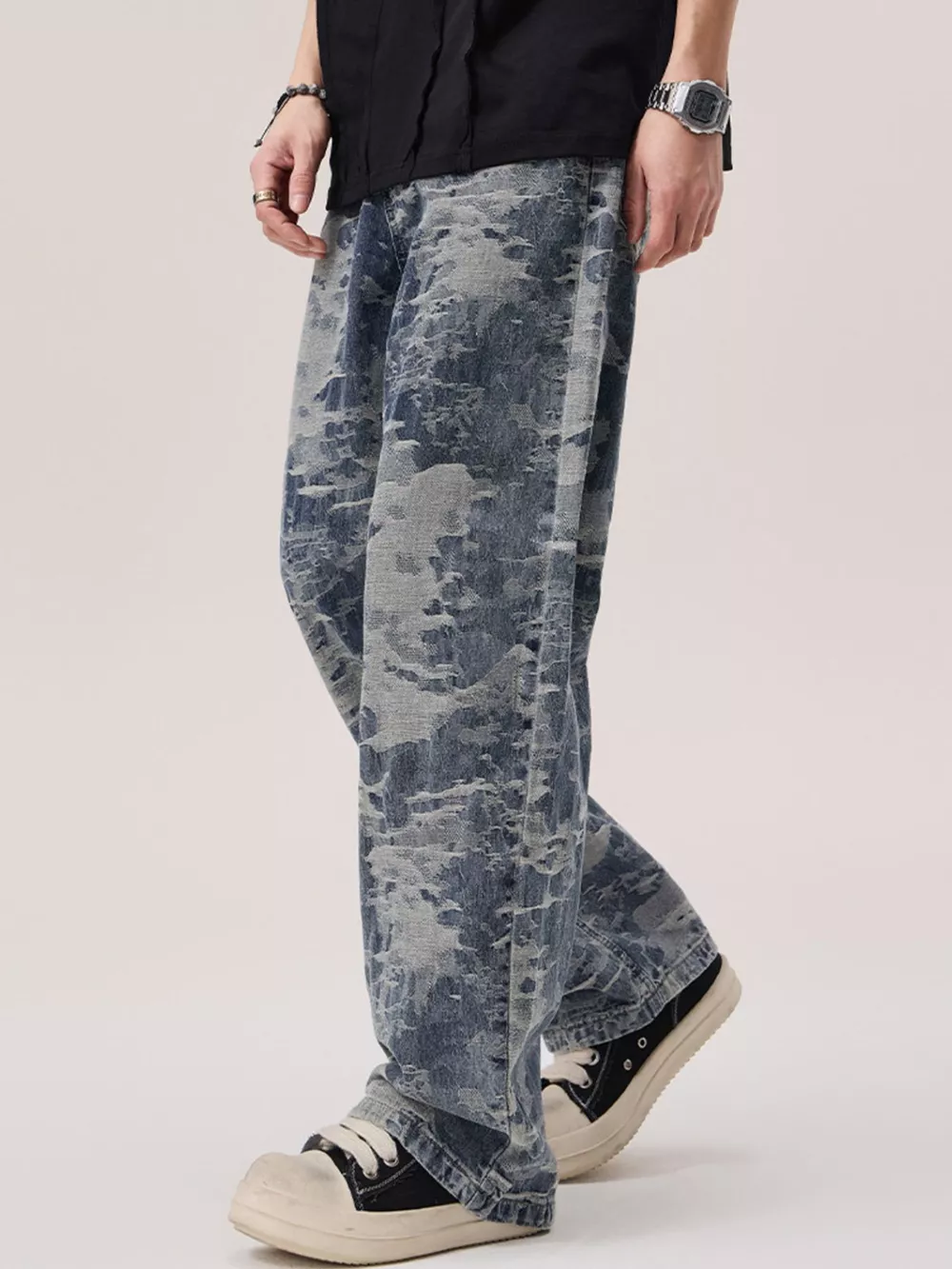 Men's Wash Wide Leg Jeans, image 4