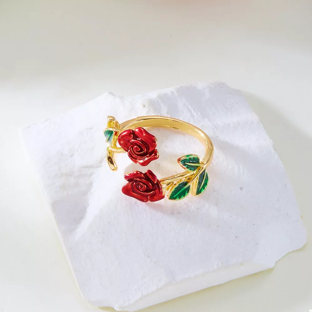 Rose Bypass Ring and Bracelet Jewelry Set, image 5