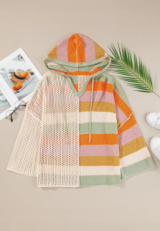 Openwork Color Block Hooded Sweater, image 17
