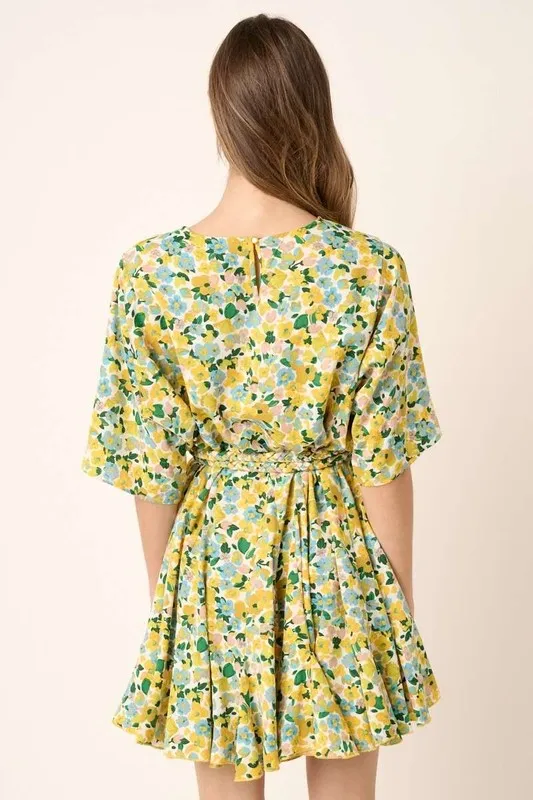 Floral Tie Waist Half Sleeve Mini Dress, image 5