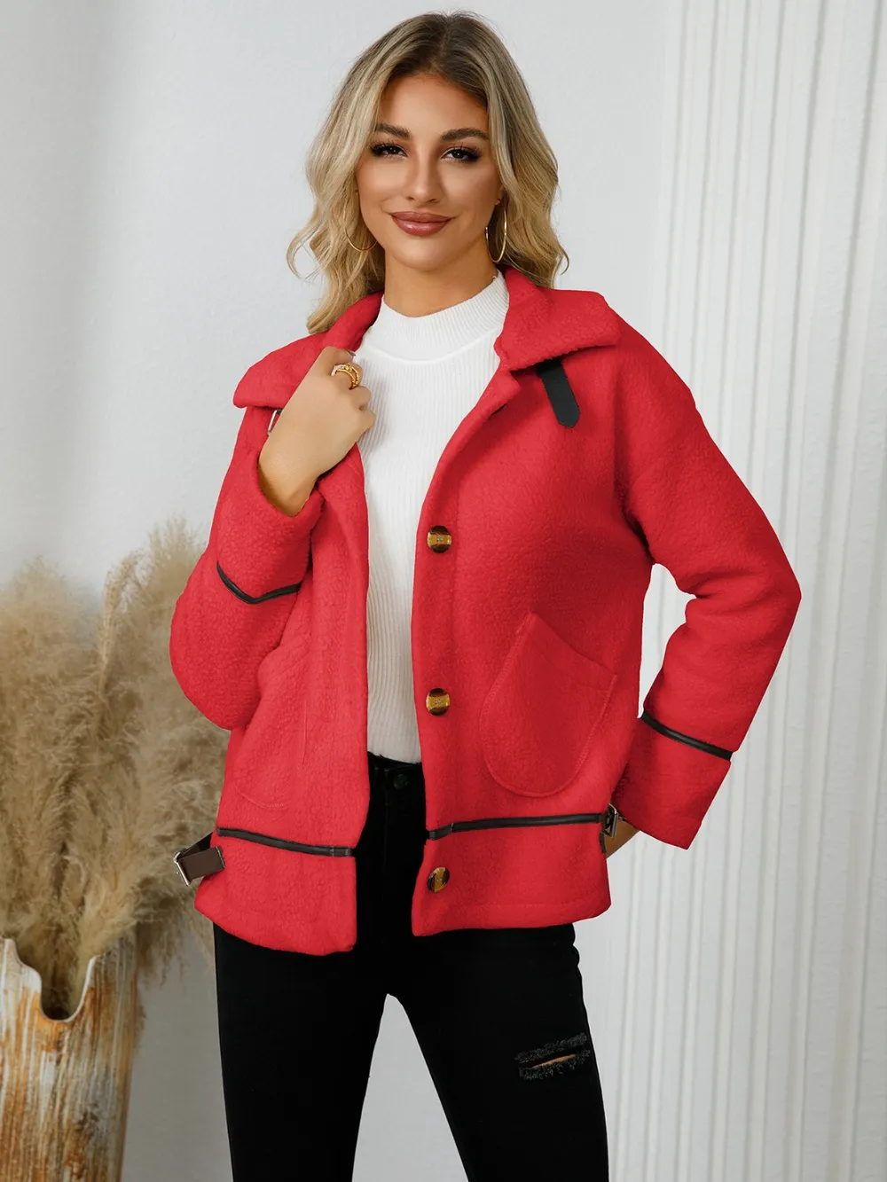 Pocketed Button Down Collared Neck Jacket, image 8