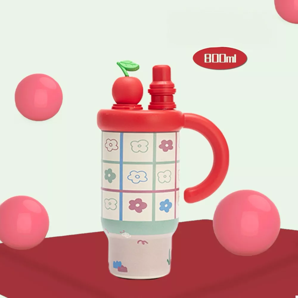Colorful Cartoon Water Bottles with Straw and Handle, image 9
