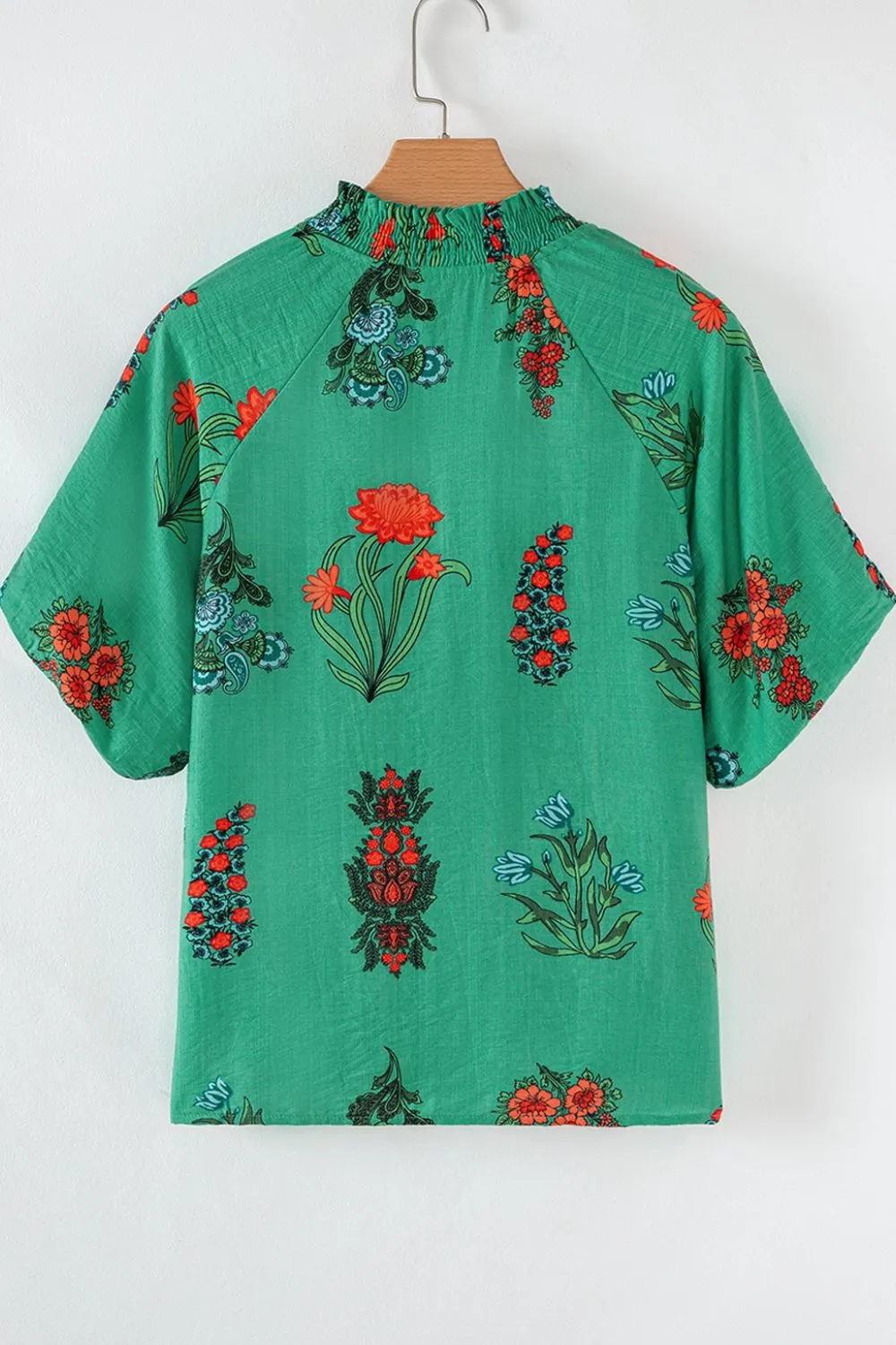 Floral Print Notched Short Sleeve Blouse, image 11
