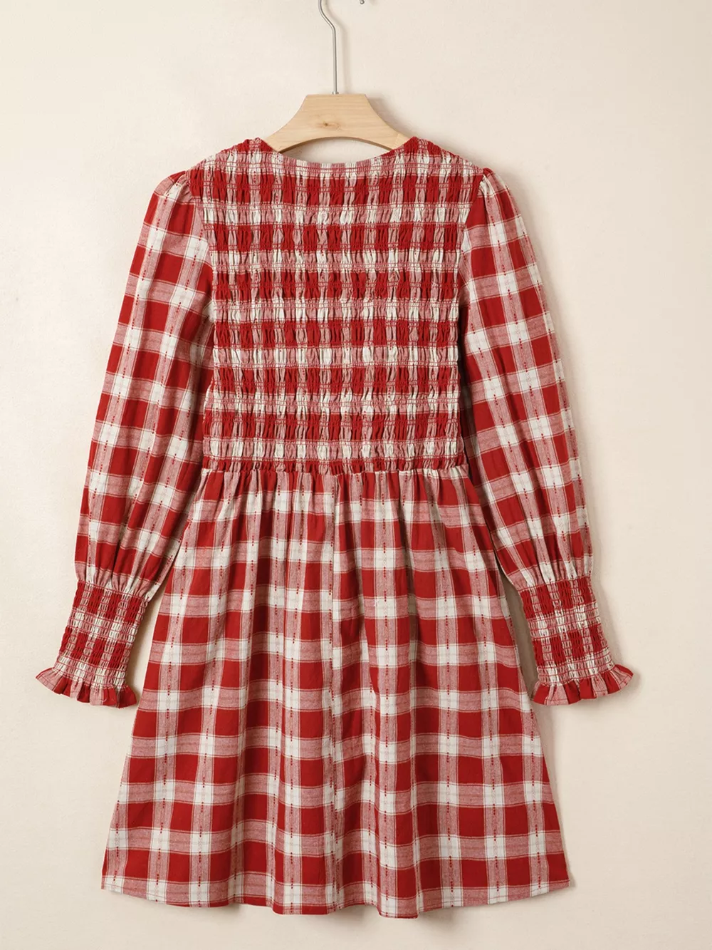Plaid Print Smocked Puff Sleeve Mini Dress, image 13