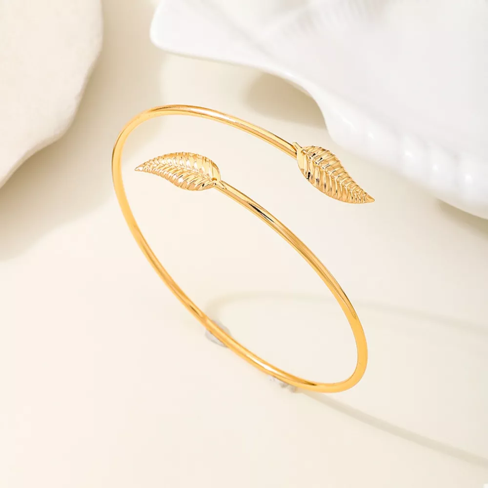 18K Gold-Plated Leaf Open Cuff Bracelet, image 2