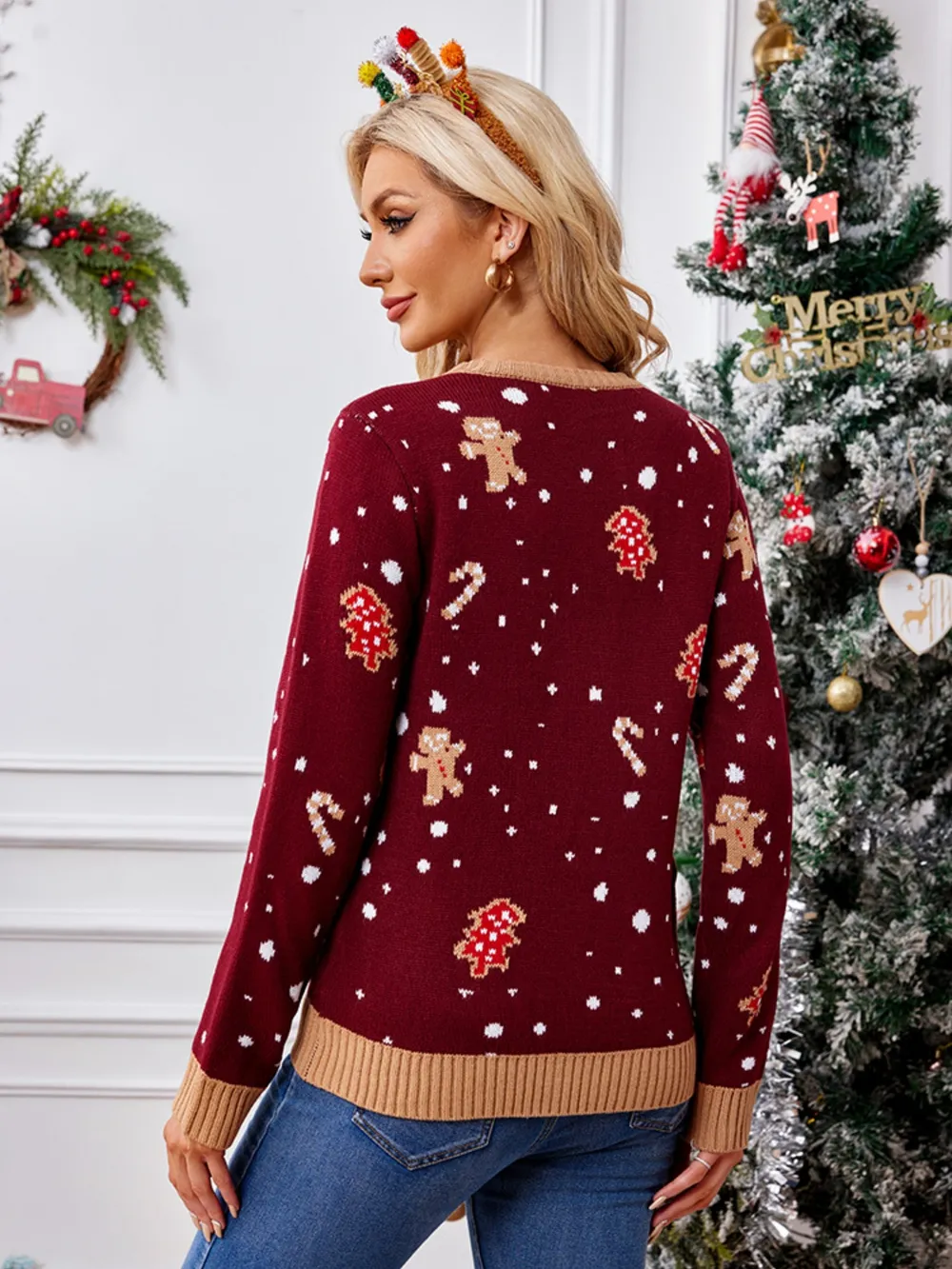 Gingerbread Round Neck Long Sleeve Sweater, image 2
