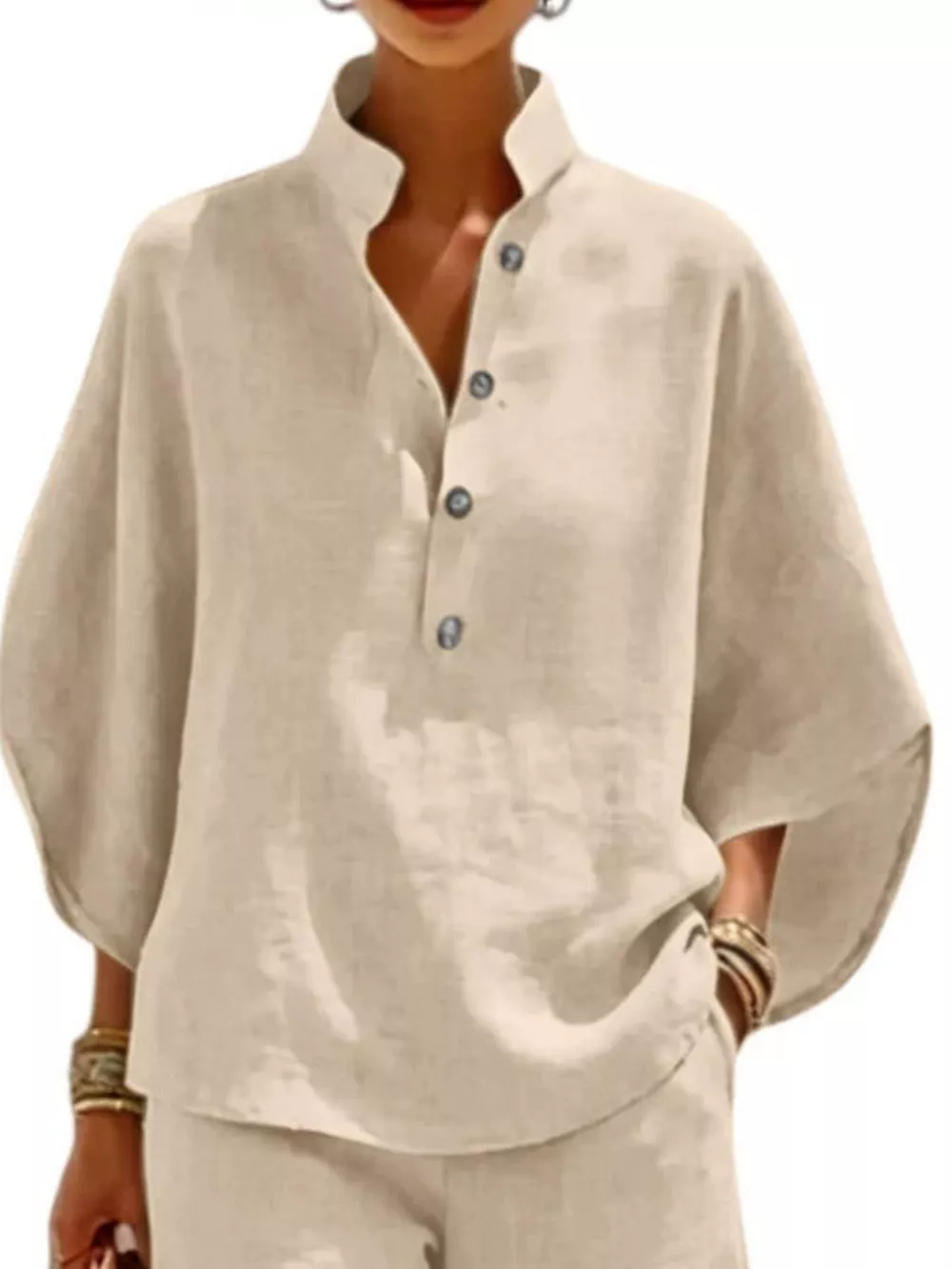 Full Size Button Detail Loose Fit Top and Shorts Set Plus Size, image 14