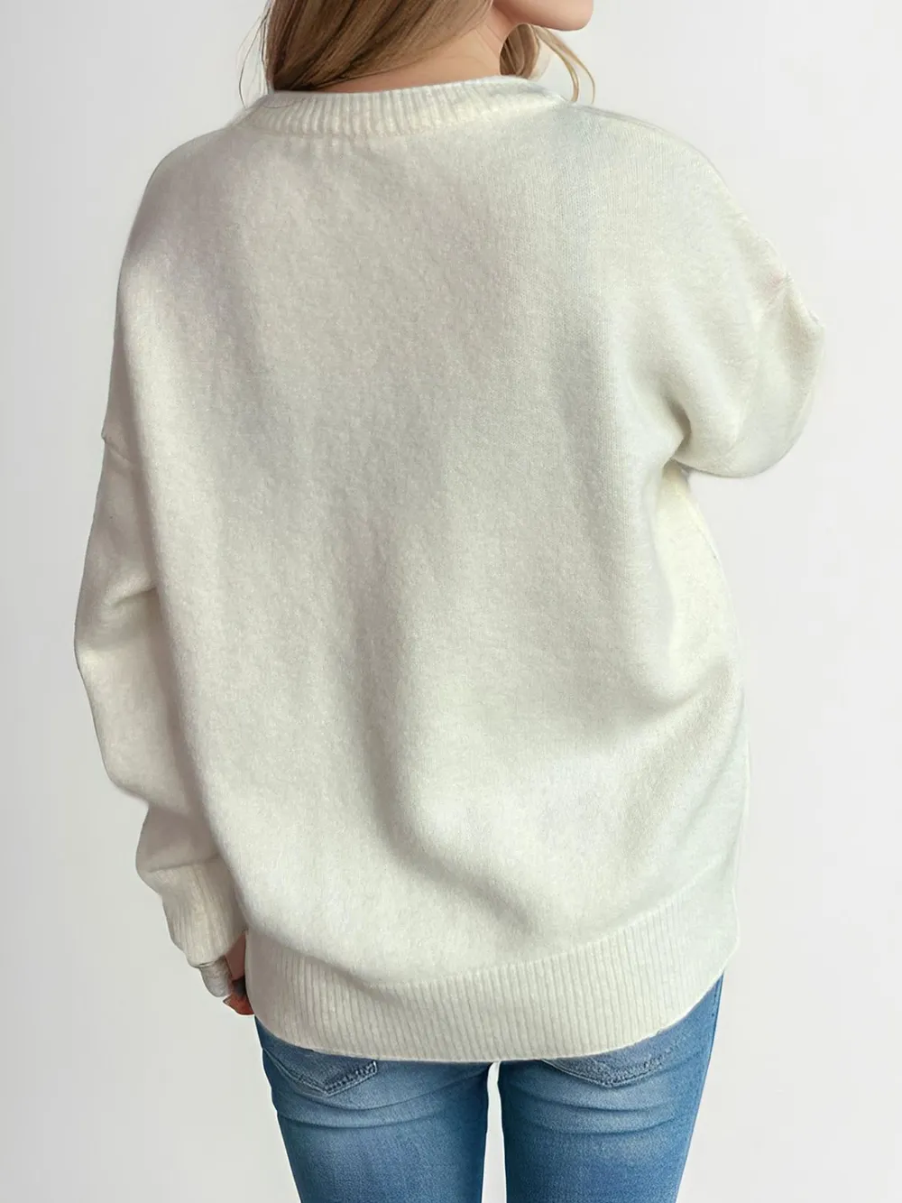 Round Neck Dropped Shoulder Long Sleeve Sweater, image 4