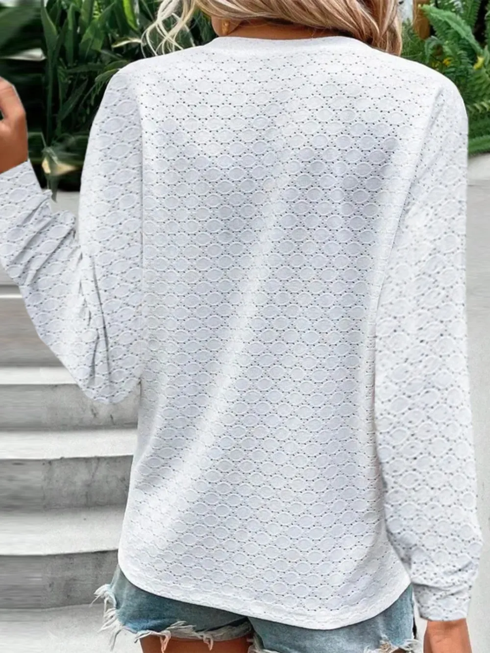 Eyelet Notched Long Sleeve T-Shirt, image 12