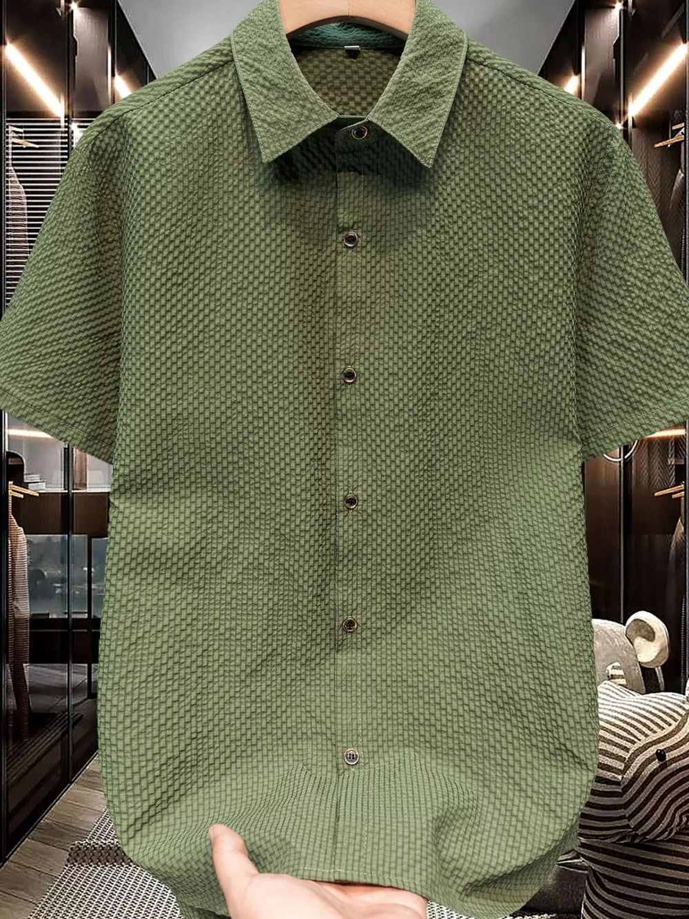 Men's Plus Size Textured Short-Sleeve Shirt