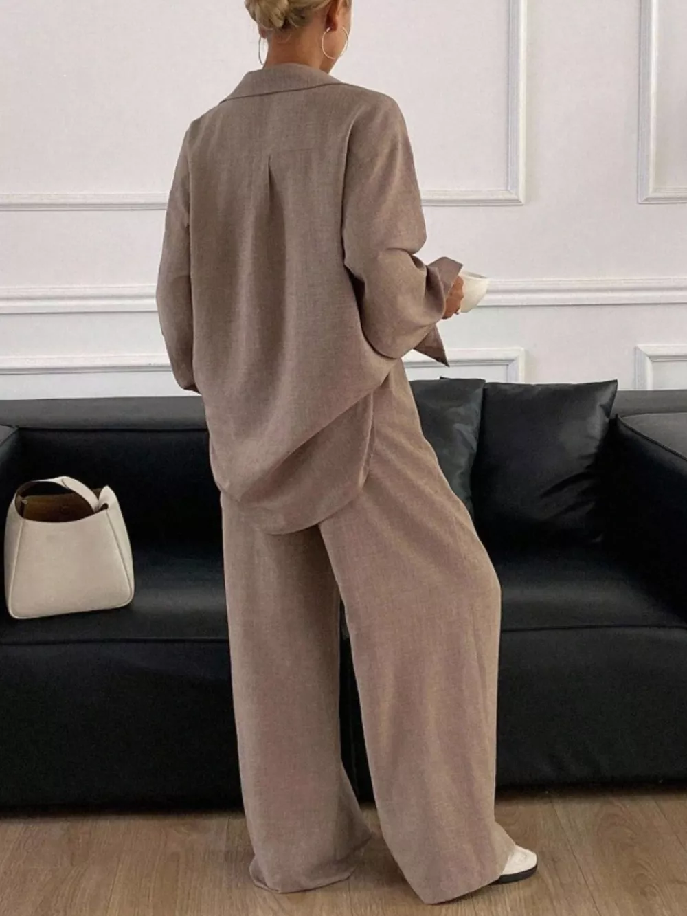 Button Up Long Sleeve Shirt and Wide Leg Pants Set, image 16