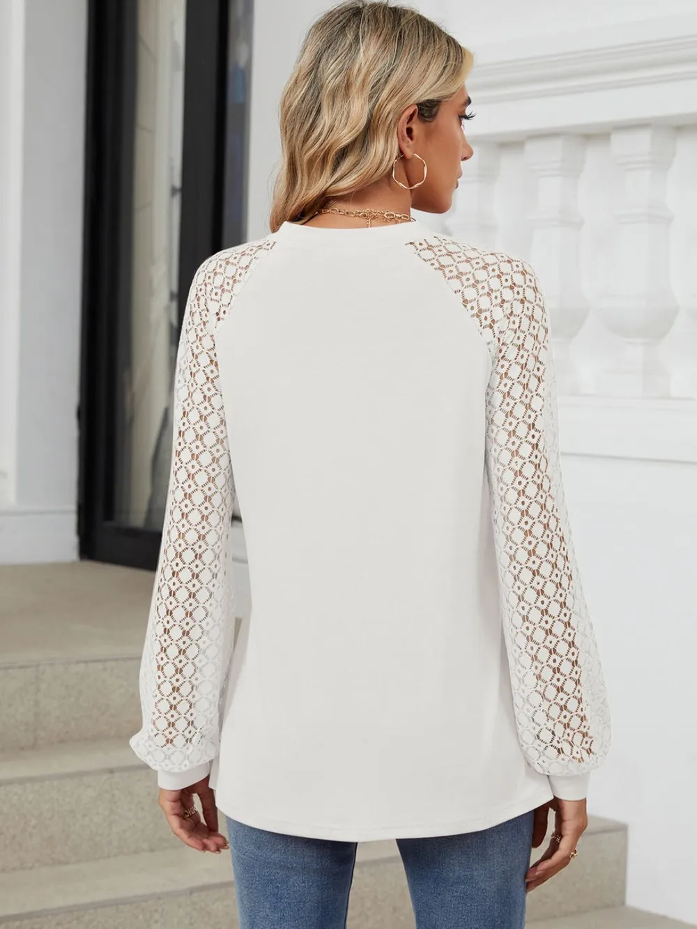 Round Neck Lace Long Sleeve Top, image 18