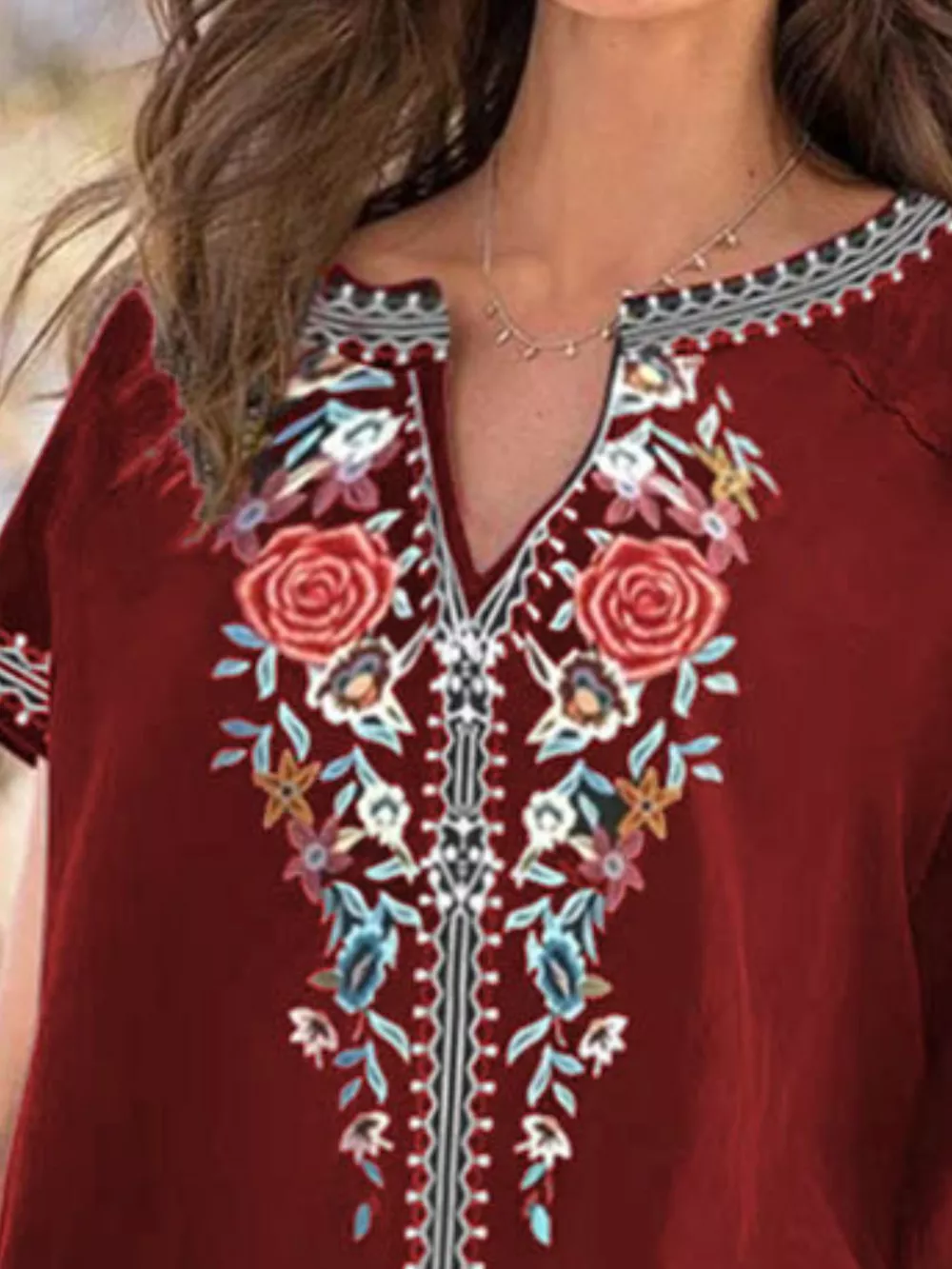 Full Size Floral Notched Short Sleeve Blouse Plus Size, image 14