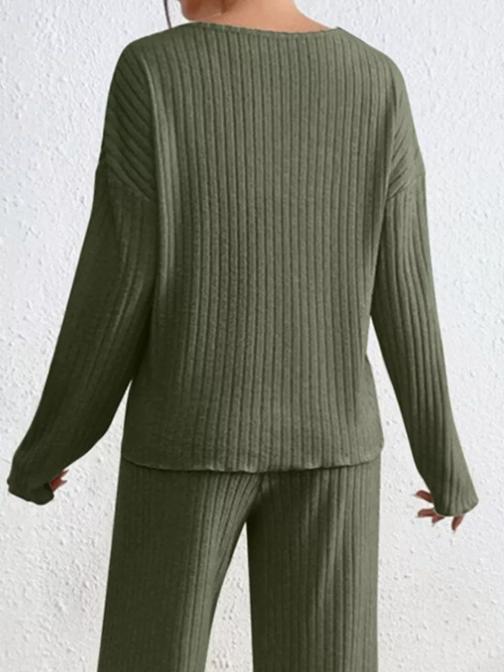 Ribbed Knit V-Neck Top and Pants Set, image 12