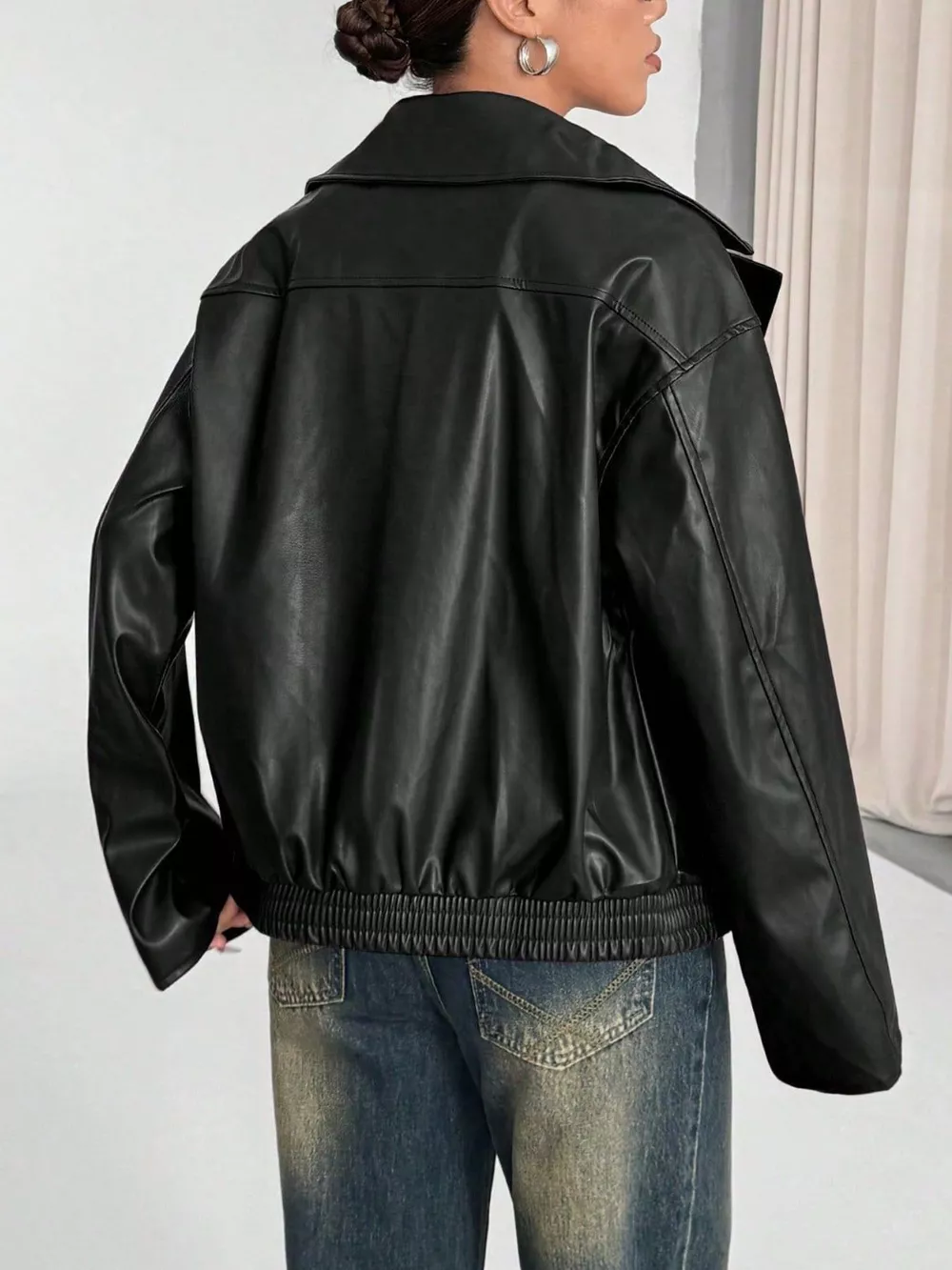 Oversized Faux Leather Moto Jacket, image 5