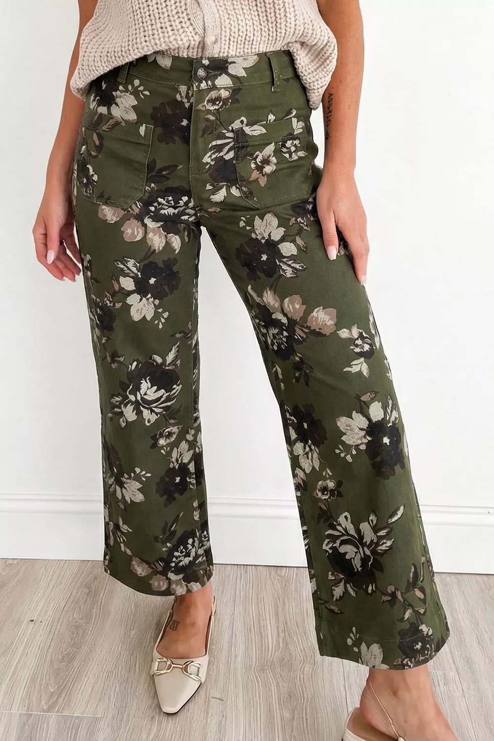Vintage Style Floral Print High Waist Wide Leg Jeans, image 6