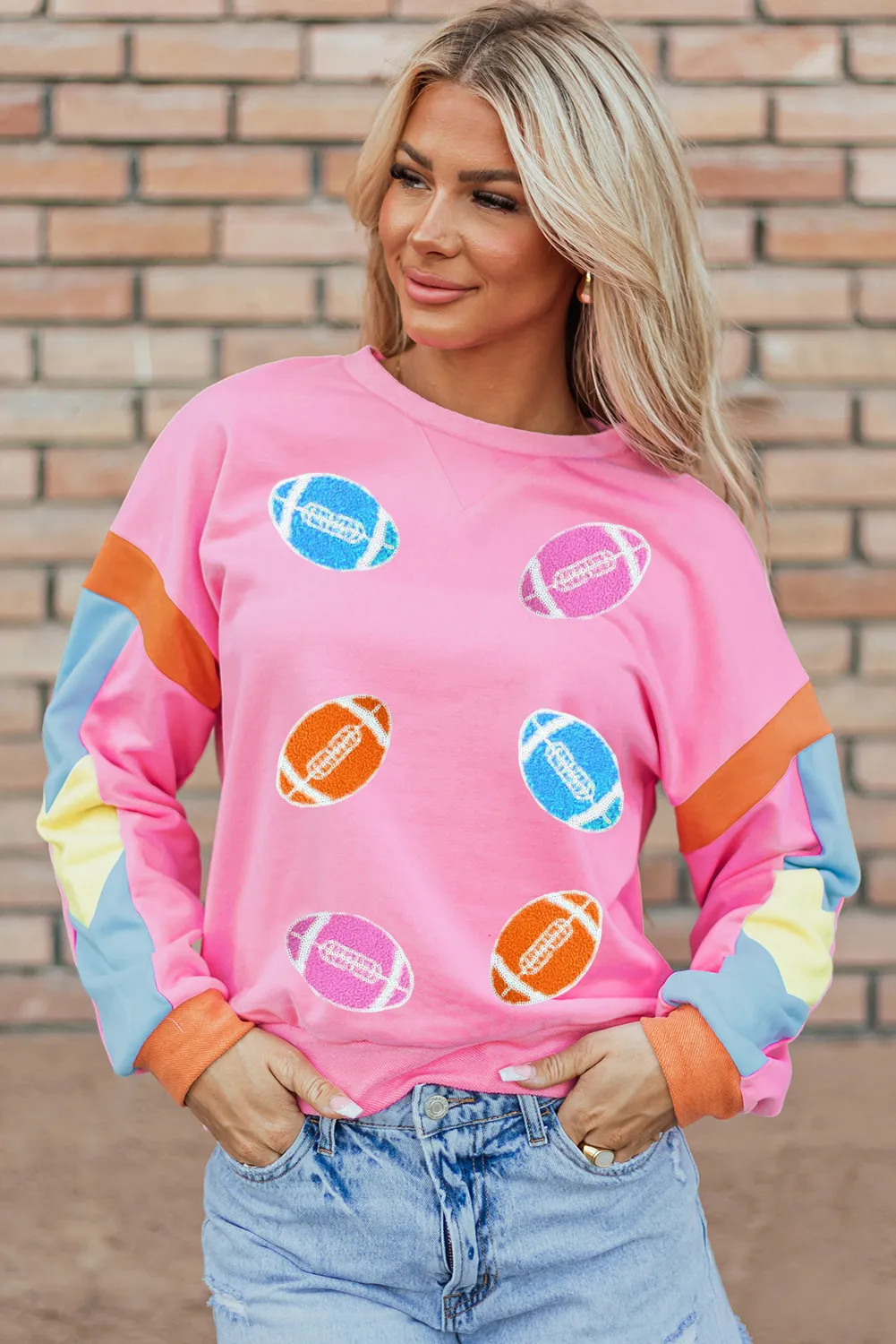 Contrast Football Long Sleeve Sweatshirt, image 5