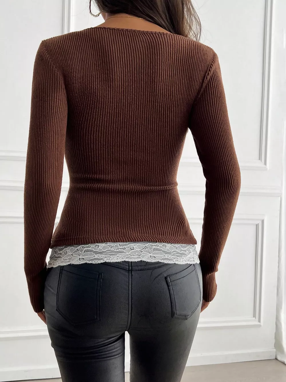 Lace Detail Long Sleeve T-Shirt, image 25