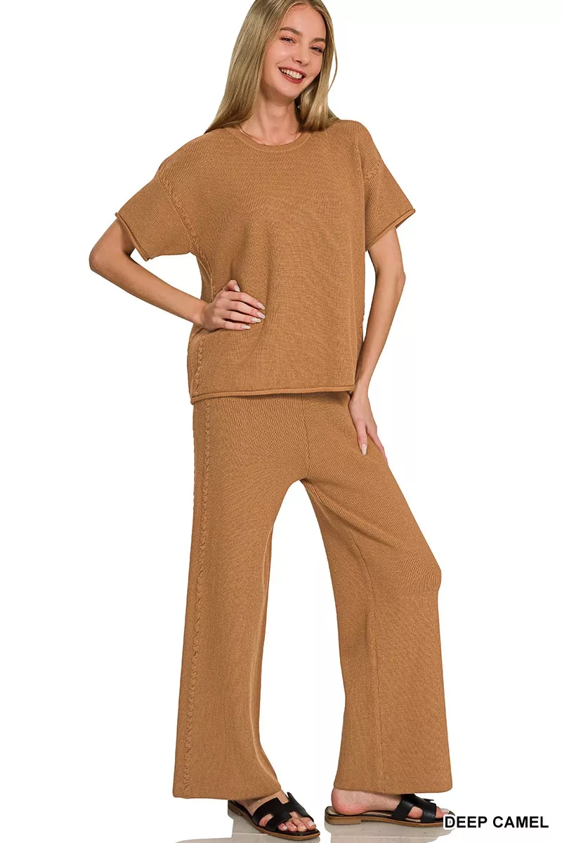 Viscose Round Neck Top & Pants Set, image 3