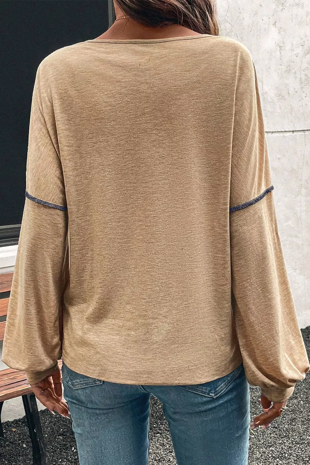 Color Block V-Neck Long Sleeve Blouse, image 4