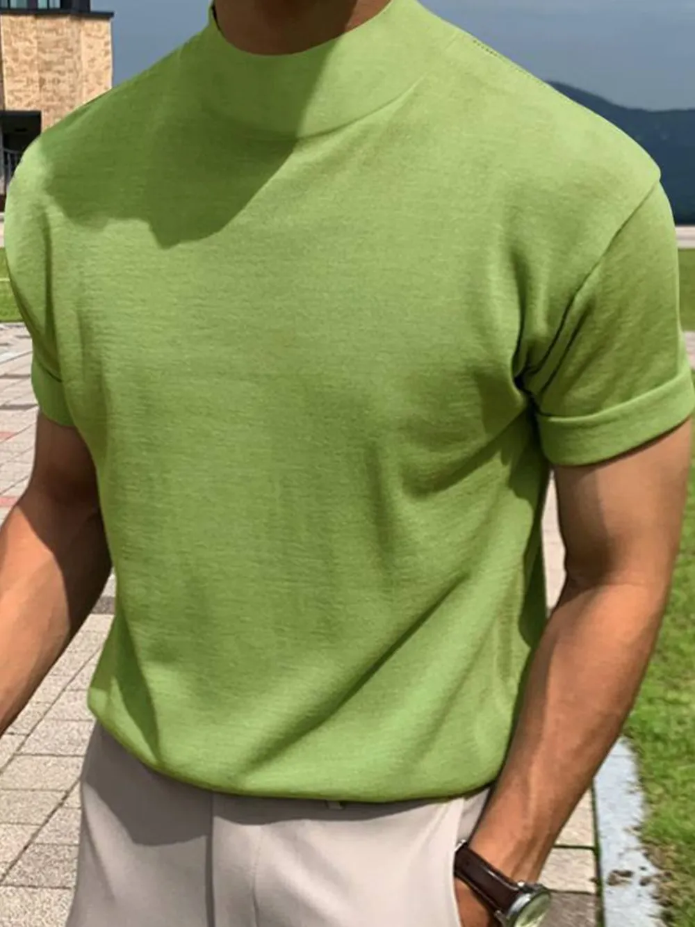 Men's Full Size Mock Neck Short Sleeve T-Shirt Plus Size, image 5