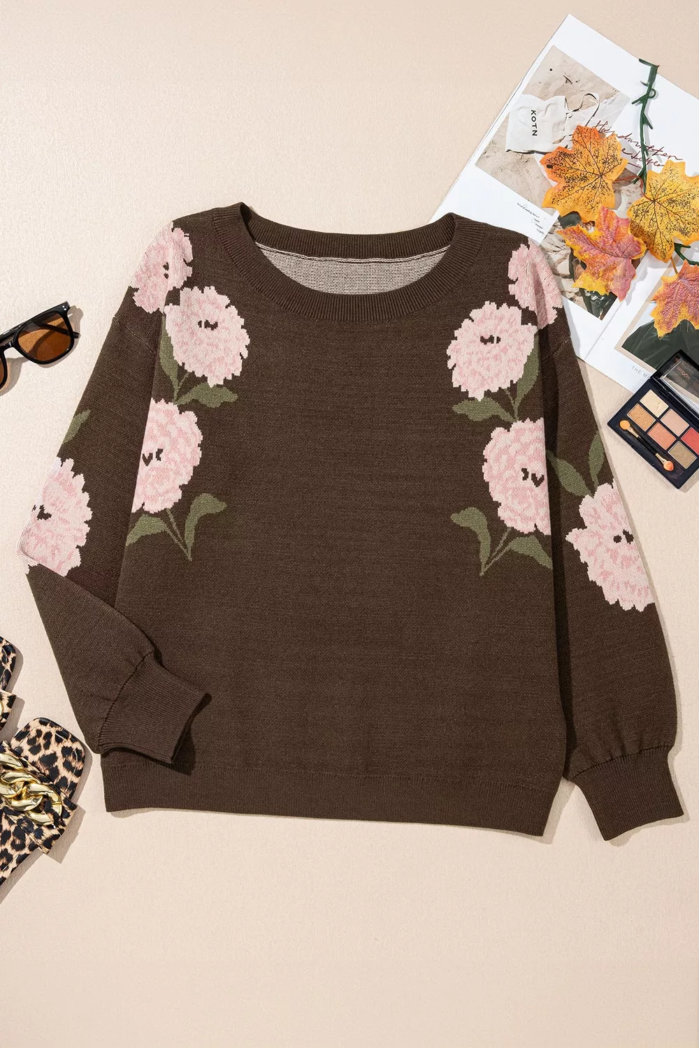 Floral Print Drop Shoulder Relaxed Sweater, image 8