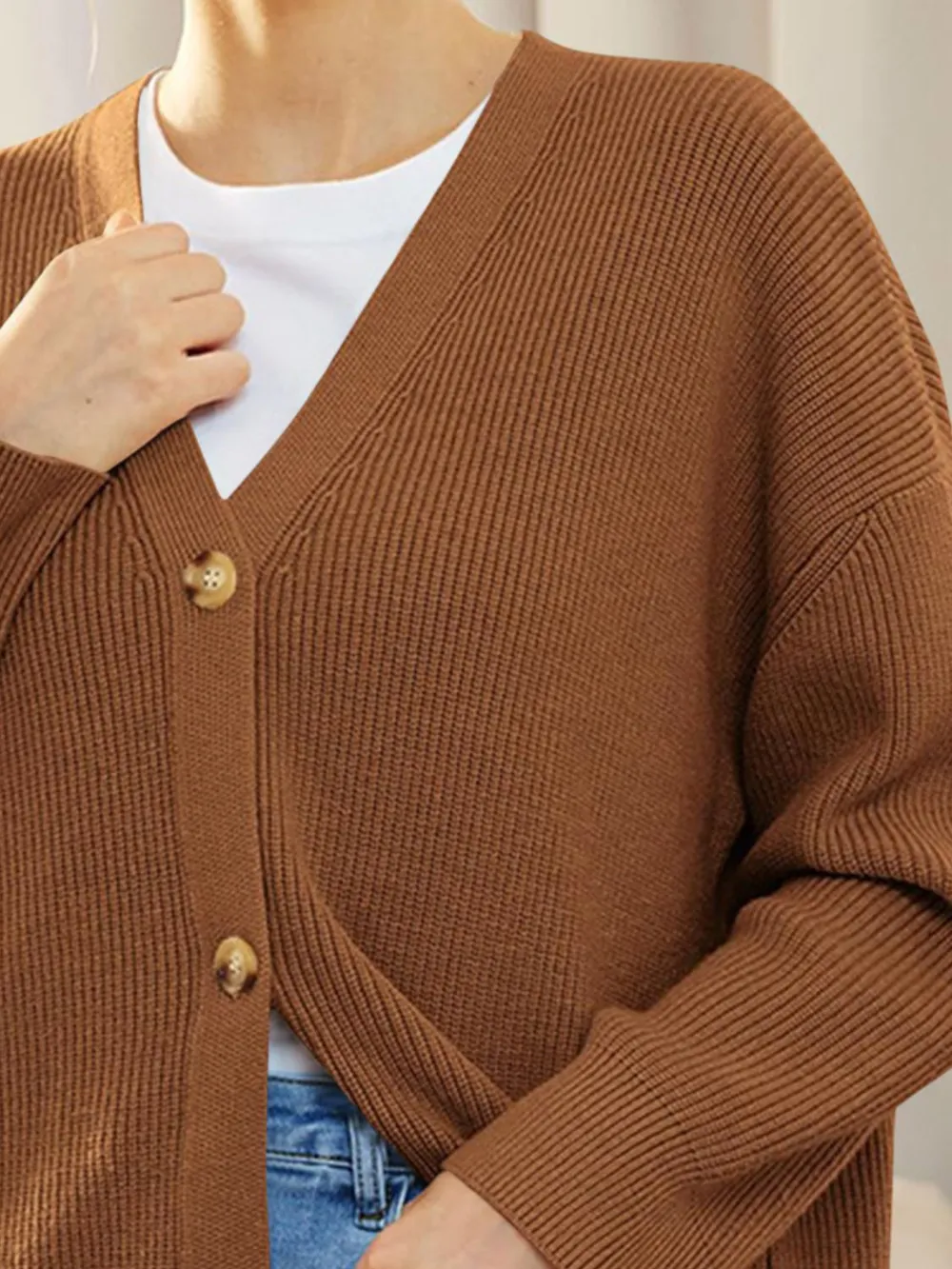 Button Down V-Neck Long Sleeve Cardigan, image 9