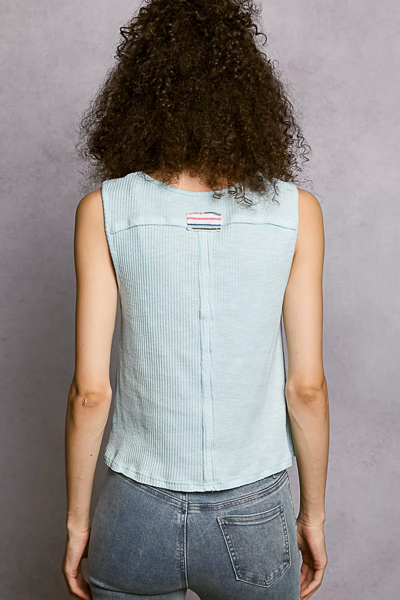 Round Neck Stud Point Ribbed Tank with Stripped Star Patch, image 5