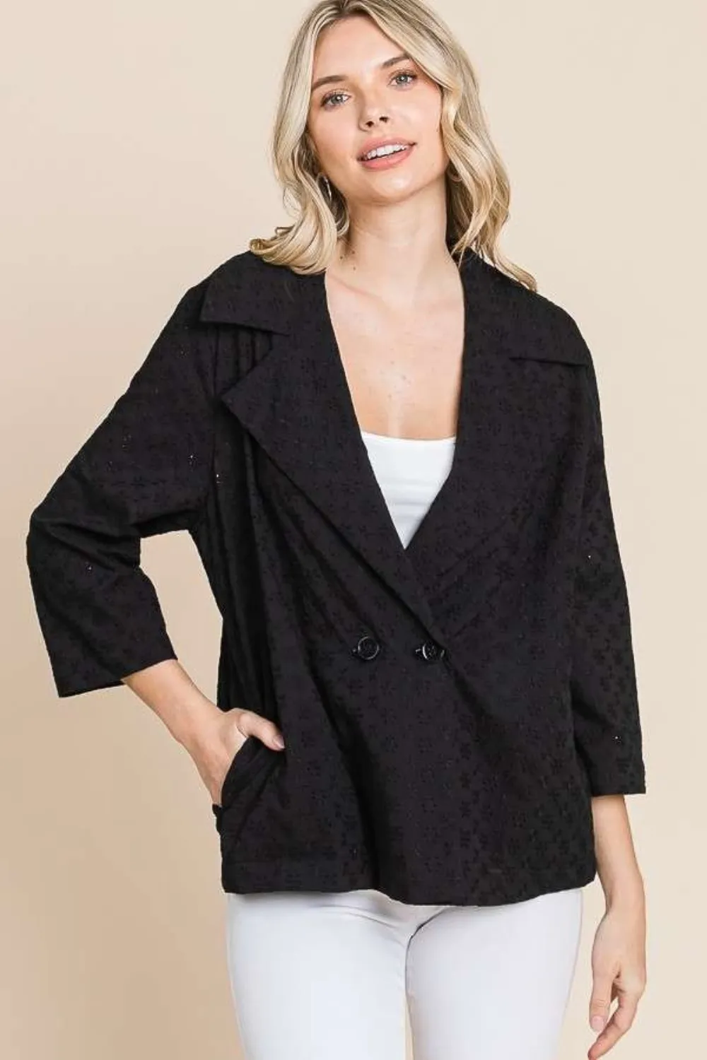 Double Breasted Eyelet Jacket with Pockets, image 4