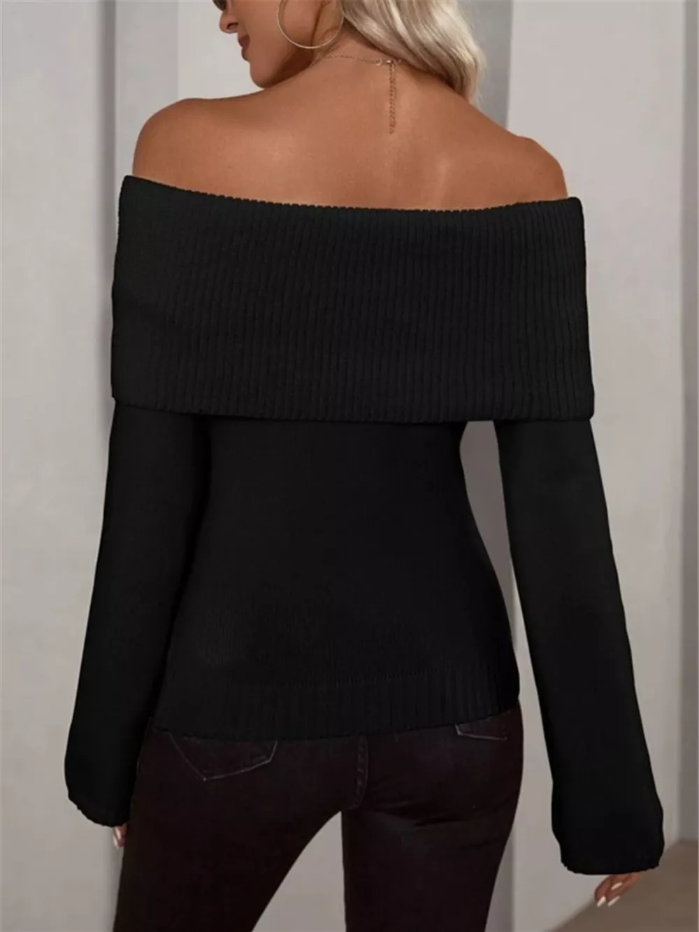 Off-Shoulder Ribbed Knit Sweater, image 10