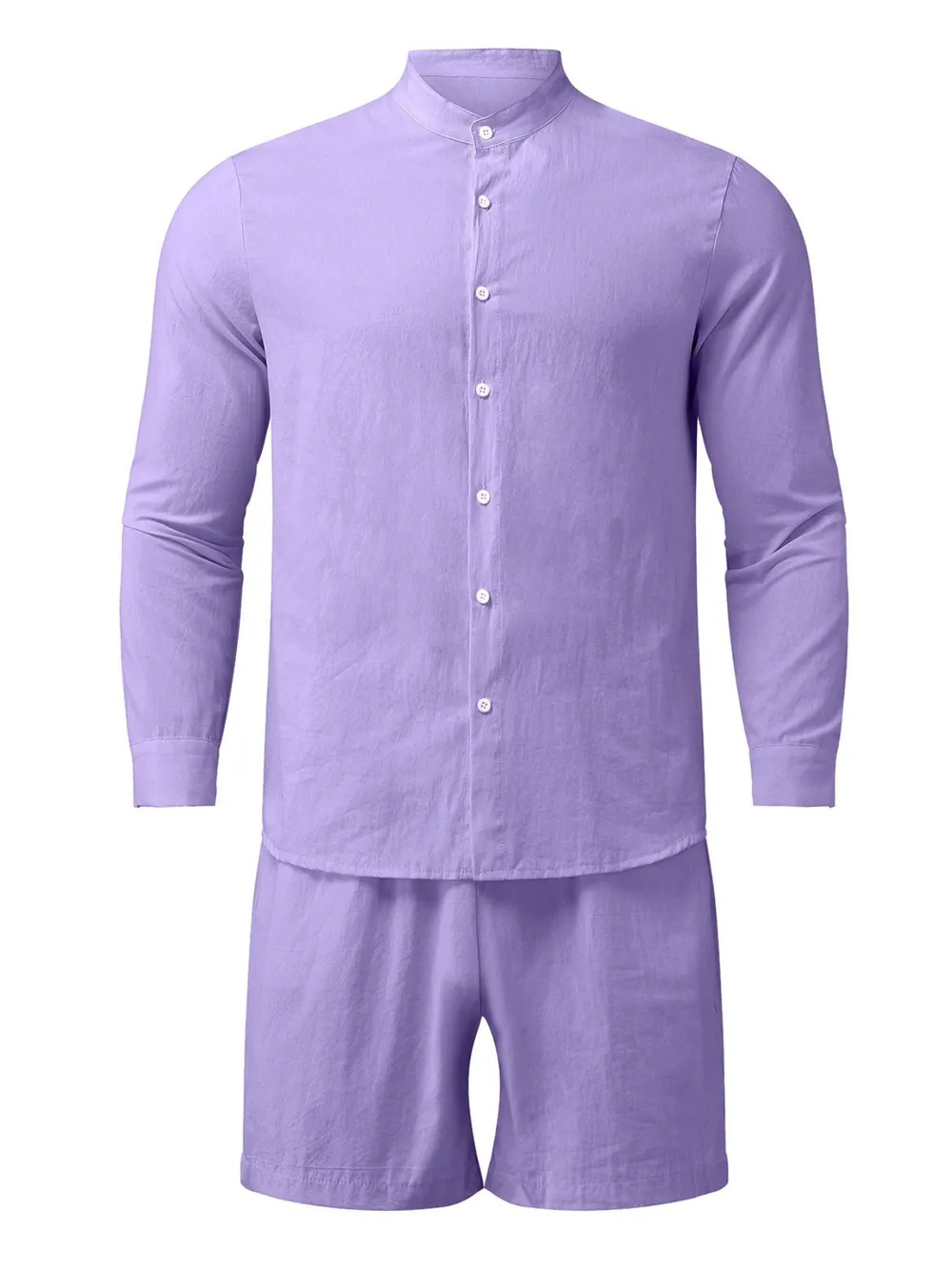 Men's Full Size Button Up Long Sleeve Shirt and Shorts Set Plus Size, image 9