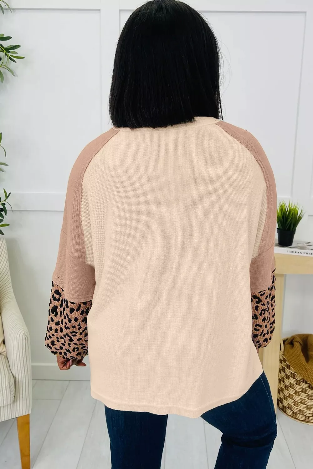 Leopard Star Patchwork Round Neck Sweatshirt, image 2