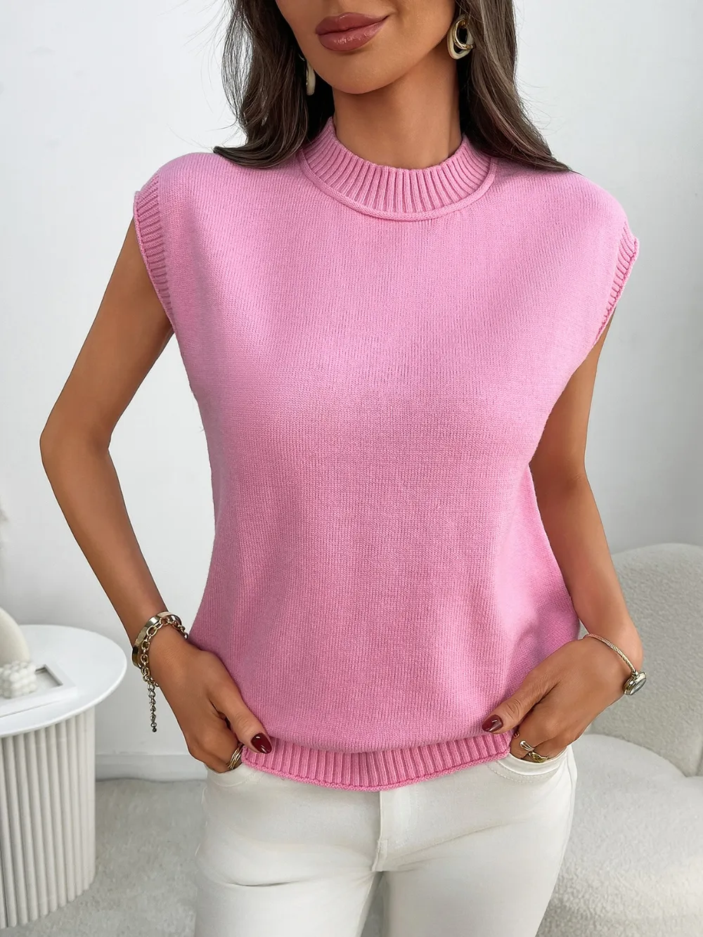 Mock Neck Cap Sleeve Knit Top, image 15