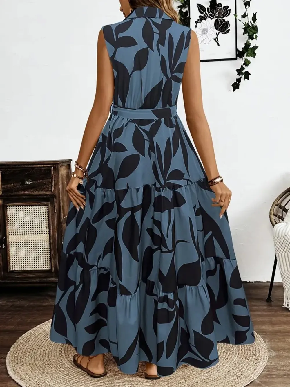 Printed Tie Waist Sleeveless Maxi Dress, image 15