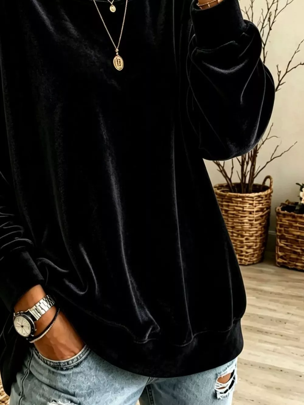 Full Size Solid Color Crew Neck Sweatshirt Plus Size, image 4