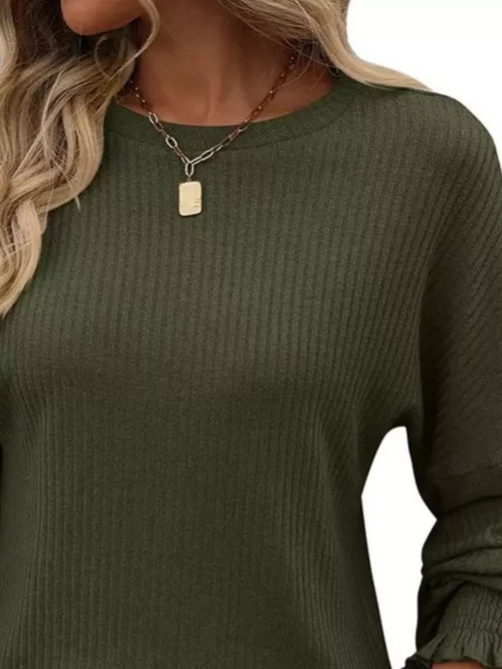 Ribbed Knit Long Sleeve T-Shirt, image 8